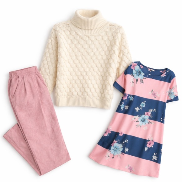 Size Medium 3pc Bundle Sweater Corduroy Pants Floral Dress - Picture 2 of 5